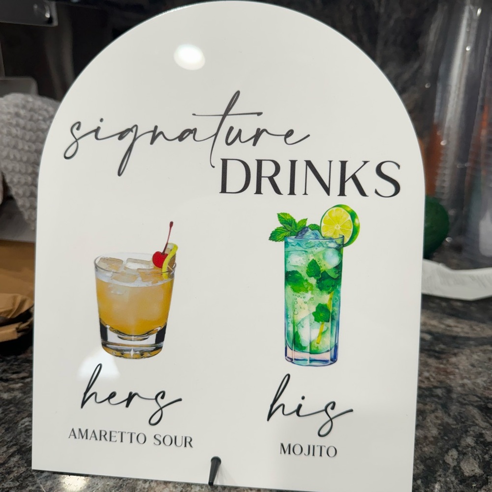 Acrylic Signature Drinks Sign - White and Black His and Hers